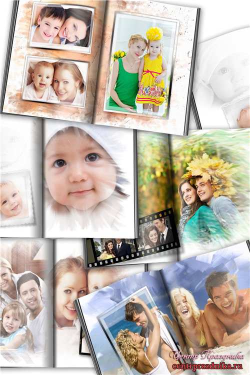 Развороты семейной фотокниги для фотографий