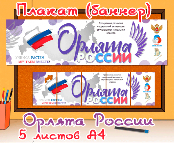 Плакат для школьного уголка – орлята России / Большой плакат для оформления класса орлята России – скачать и распечатать
